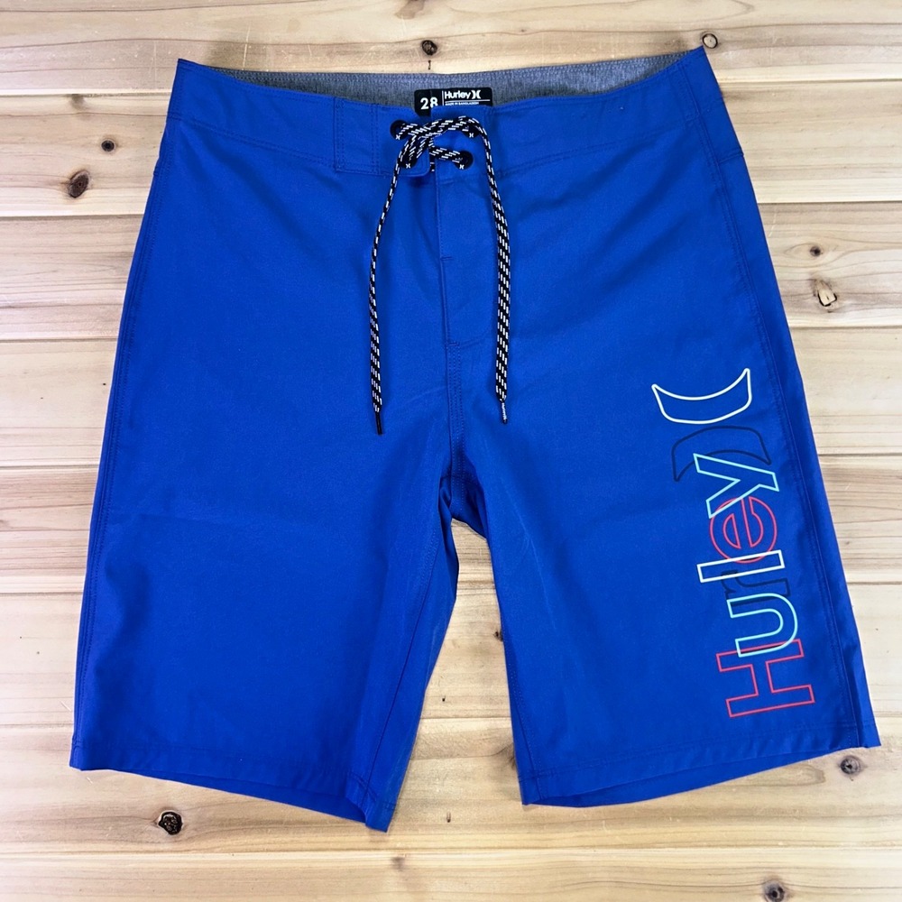 Hurley Board Shorts Mens 28 Blue Block Logo Swim Trunk Surf Shorts